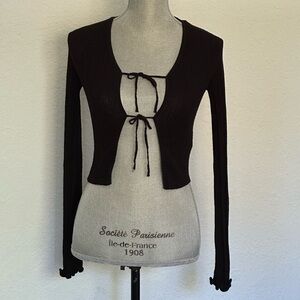 & Other Stories black ribbed tie front long sleeve top size XS